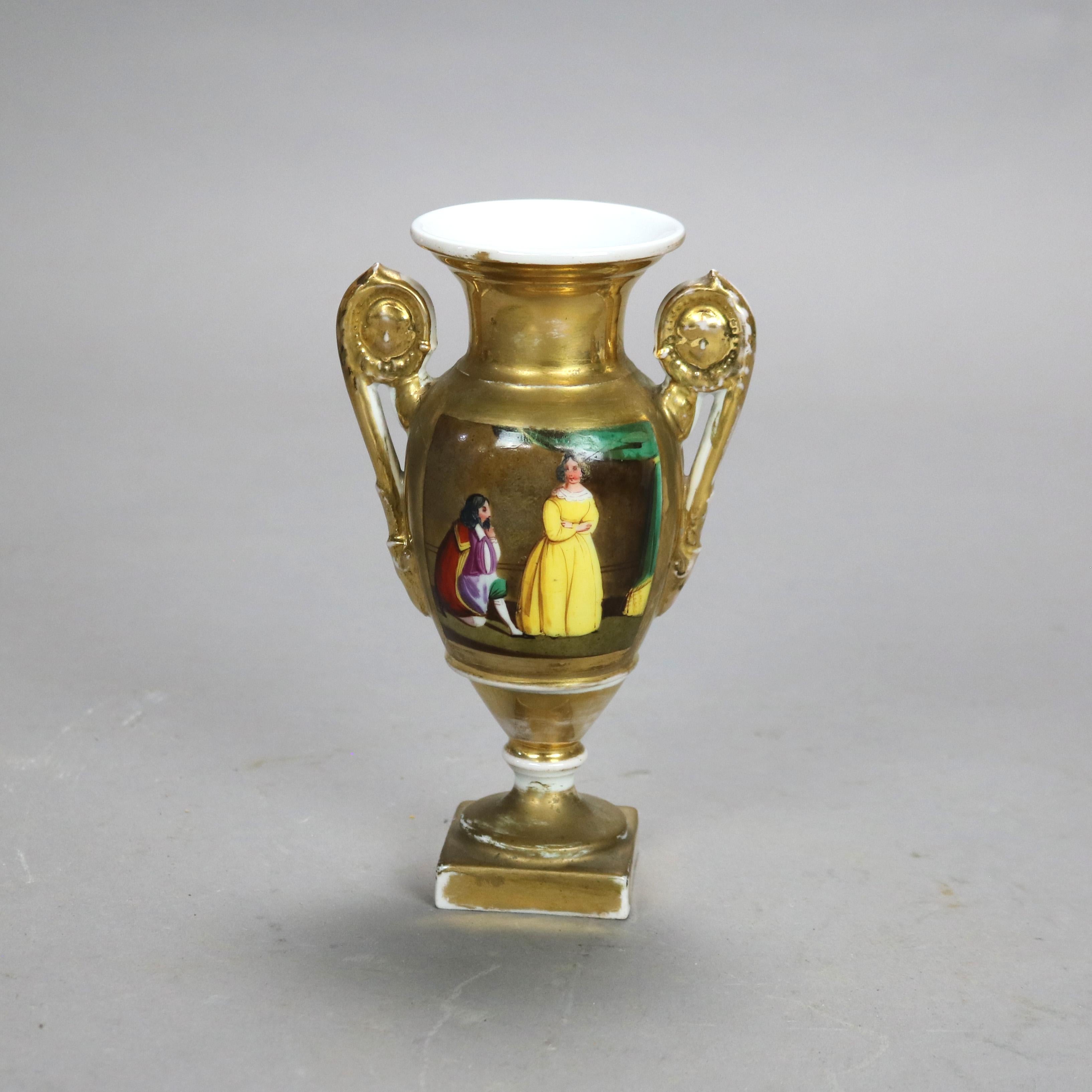 Porcelaine Paire de vases anciens en porcelaine de l'école de Meissen avec des personnages et des scènes de paysage en vente