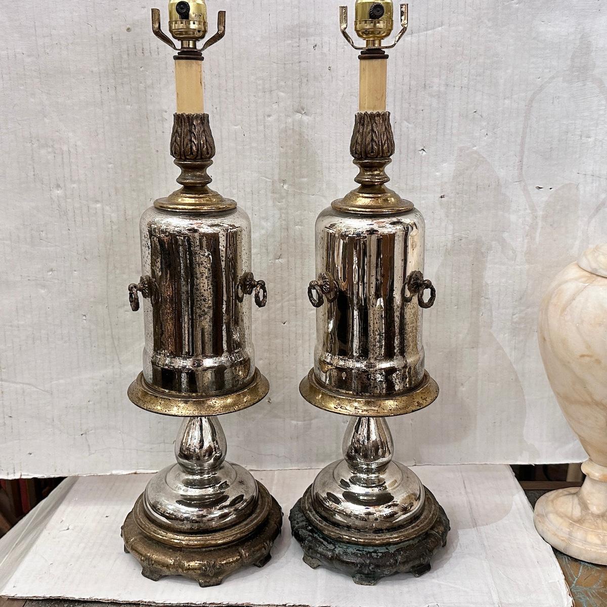 Pareja de lámparas de mesa antiguas de mercurio en Bueno estado para la venta en New York, NY