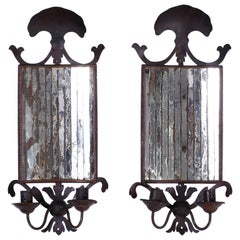 Pair of Antique Metal and Mirrored French Sconces