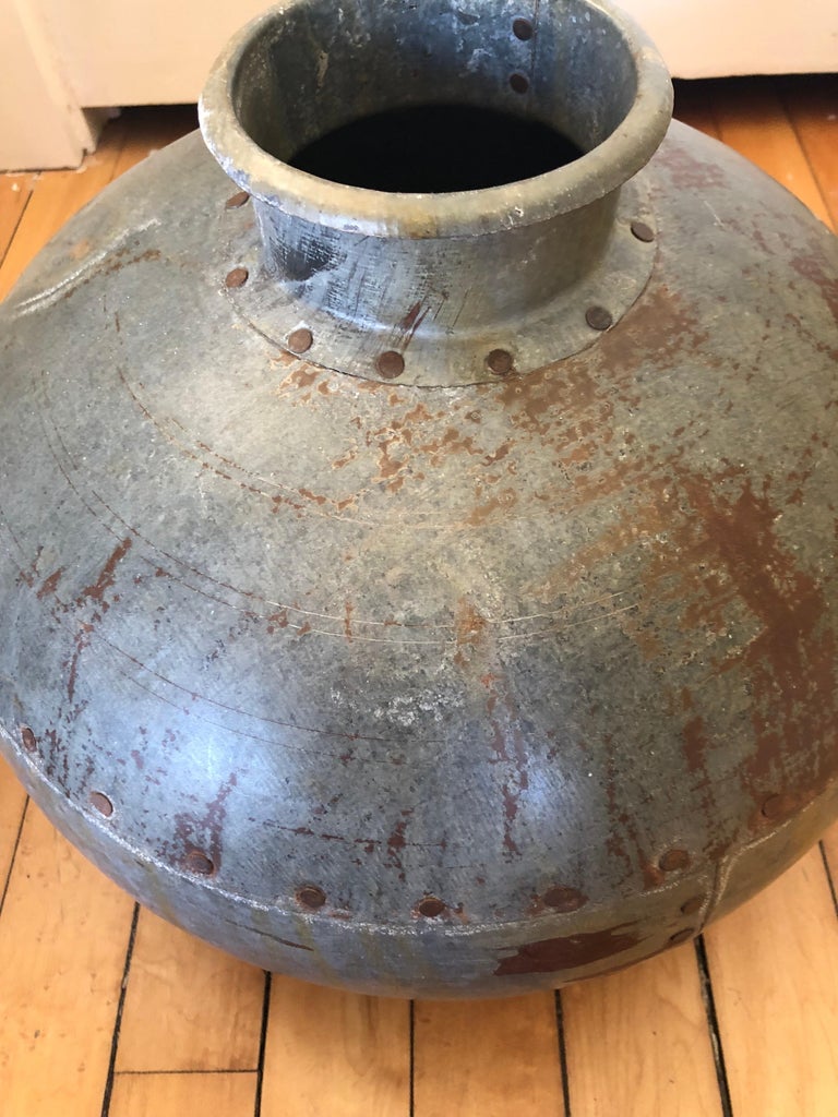 Pair of Antique Metal Water Jugs as Decorative Urns Planters at 1stDibs