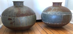 Pair of Antique Metal Water Jugs as Decorative Urns Planters