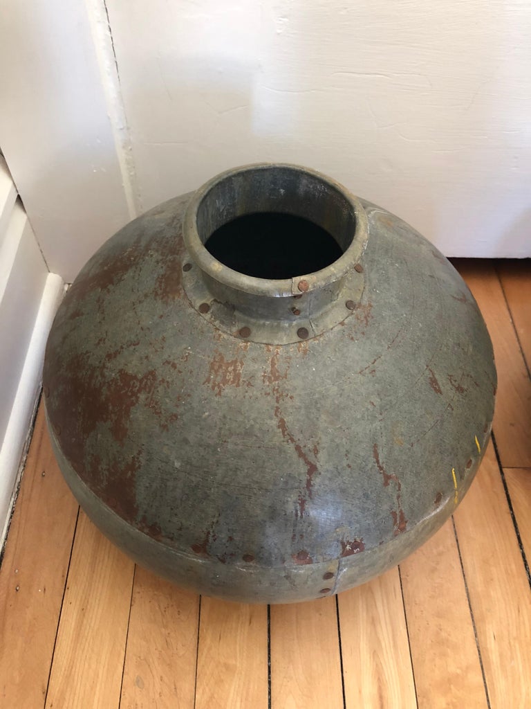 Pair of Antique Metal Water Jugs as Decorative Urns Planters at 1stDibs