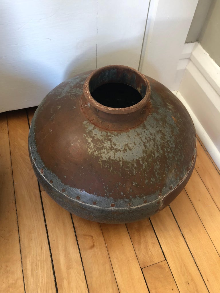 Pair of Antique Metal Water Jugs as Decorative Urns Planters at 1stDibs