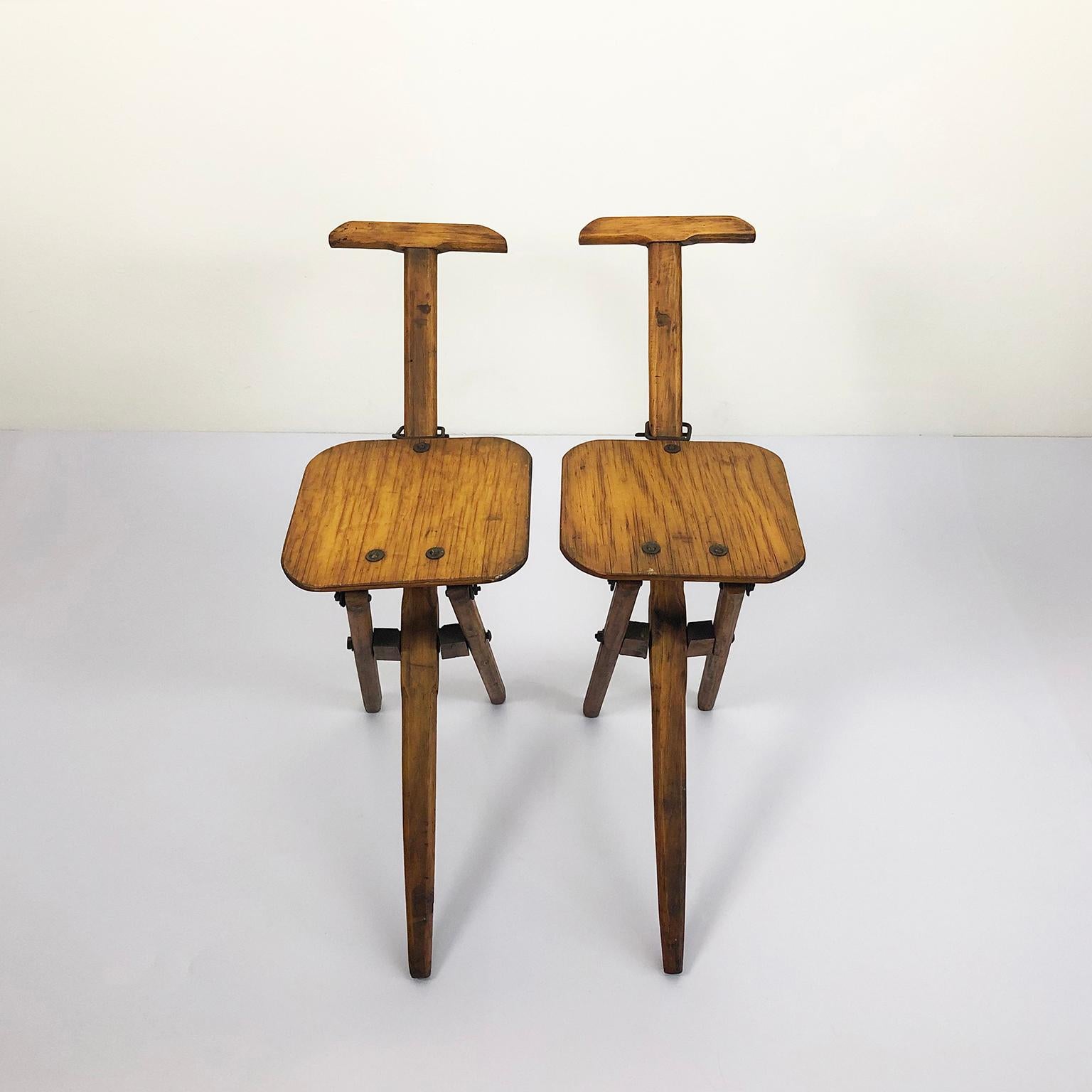 We offer this rare pair antique Mexican folding stool made in ponderosa Chihuahua circa 1920, with fantastic design. Now not strong enough for seating but good as a clothes-horse in a bedroom or bathroom.