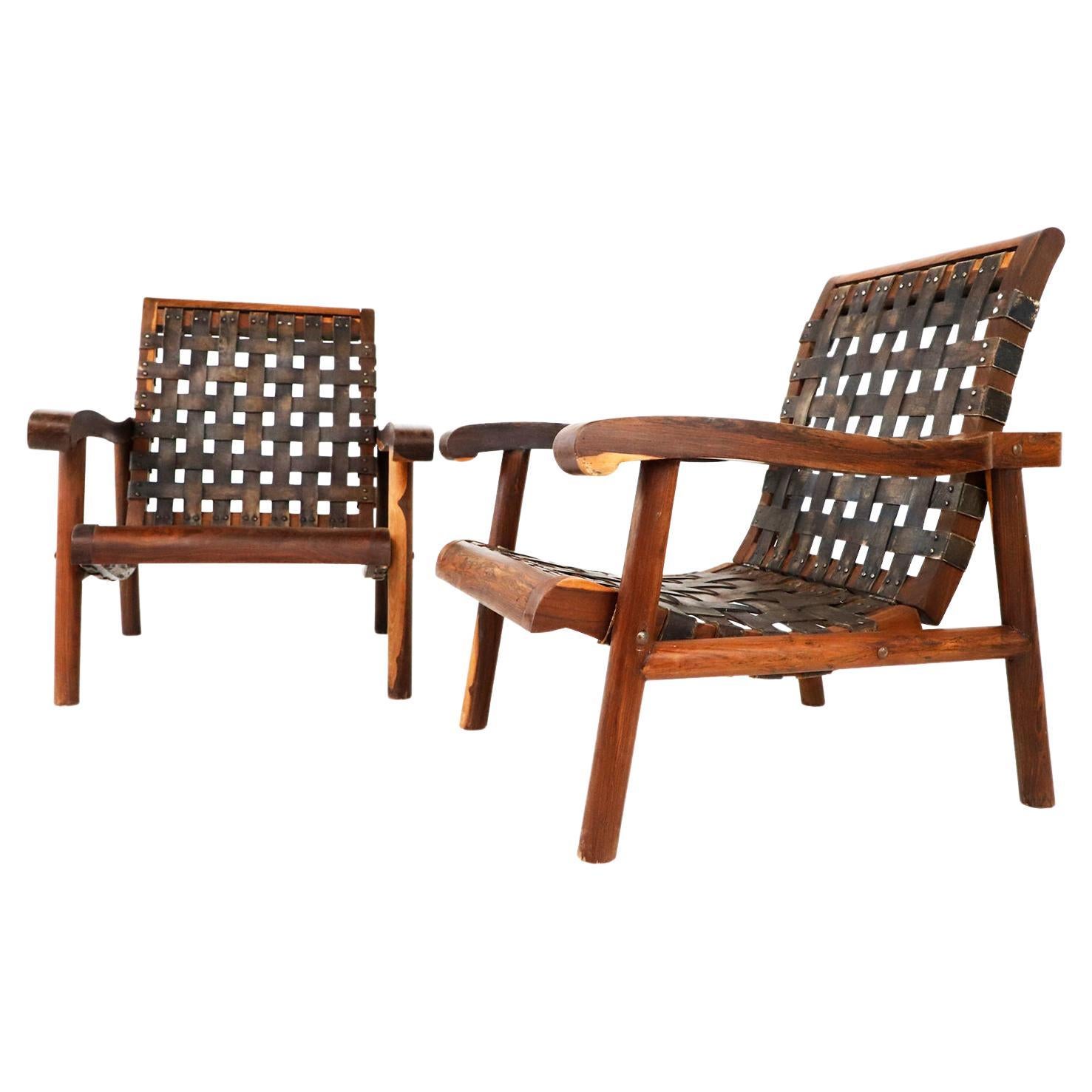 Pair of Antique Mexican Hacienda Armchairs Made in Solid Cocobolo Wood
