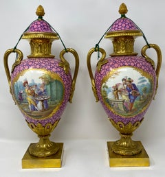Pair of Antique Mid-19th Century French Sèvres "Rare Dubarry Rose" Urns