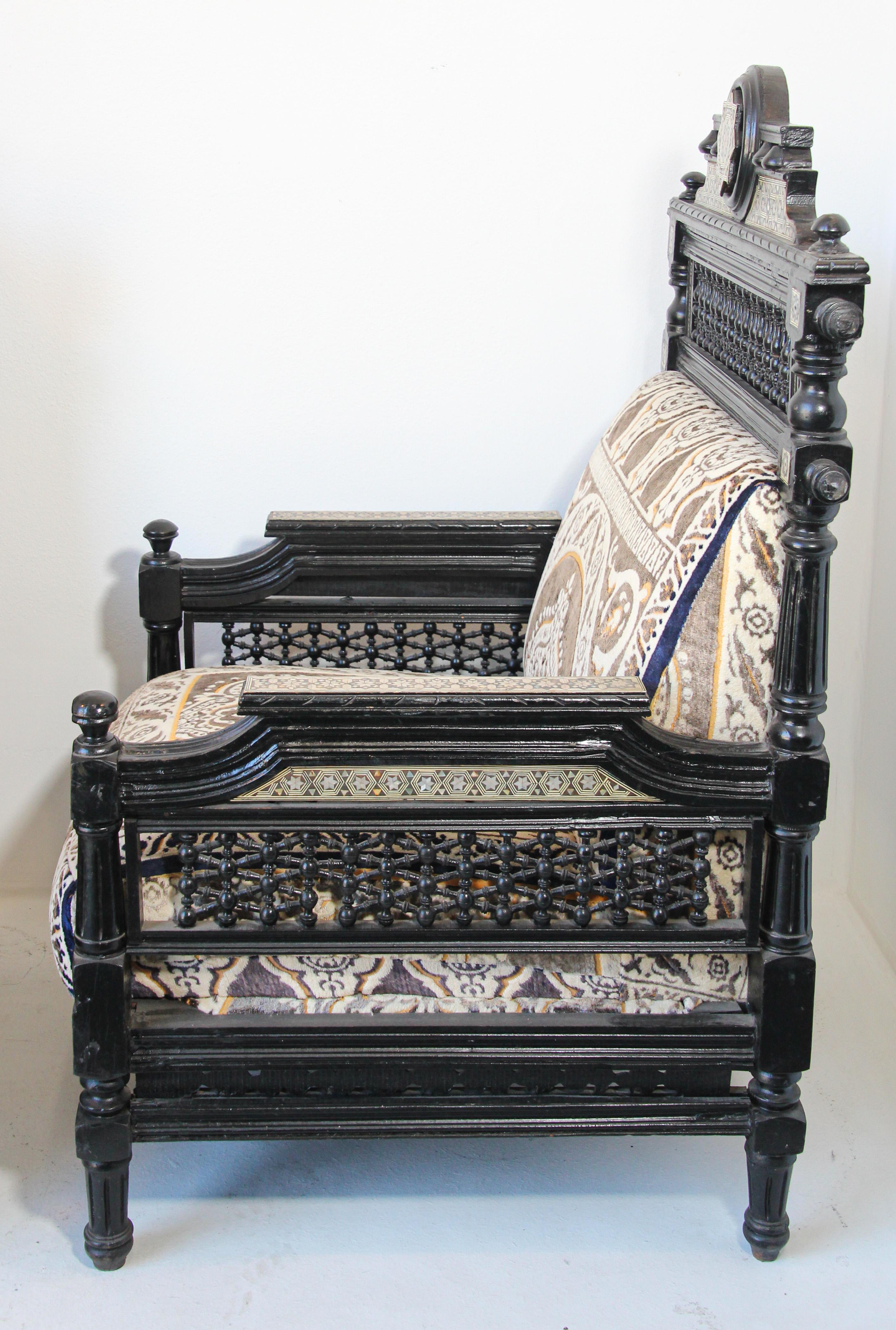 Pair of Antique Middle Eastern Moorish Black Armchairs 3