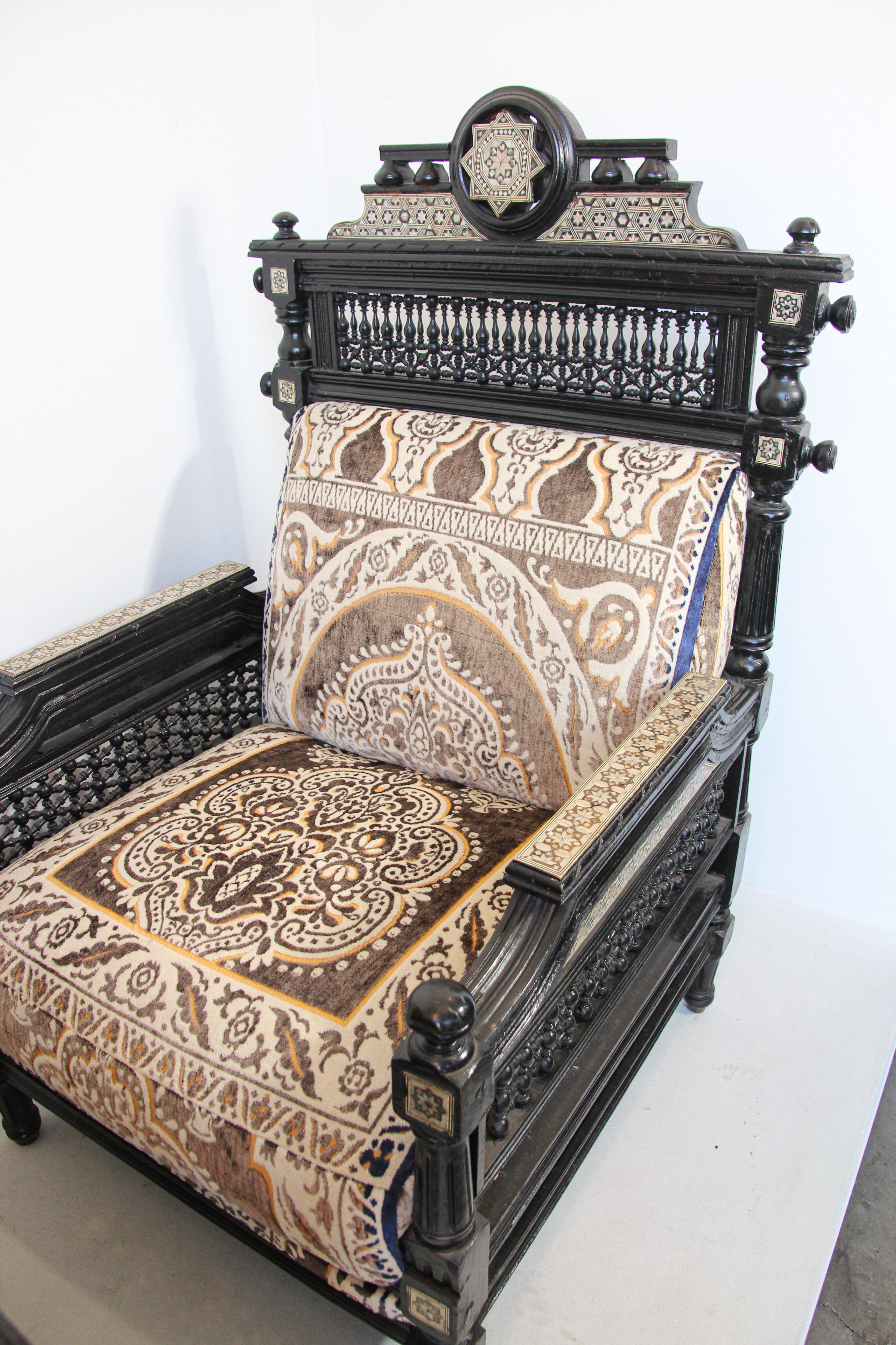 Pair of Antique Middle Eastern Moorish Black Armchairs 10