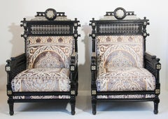 Pair of Antique Middle Eastern Moorish Black Armchairs