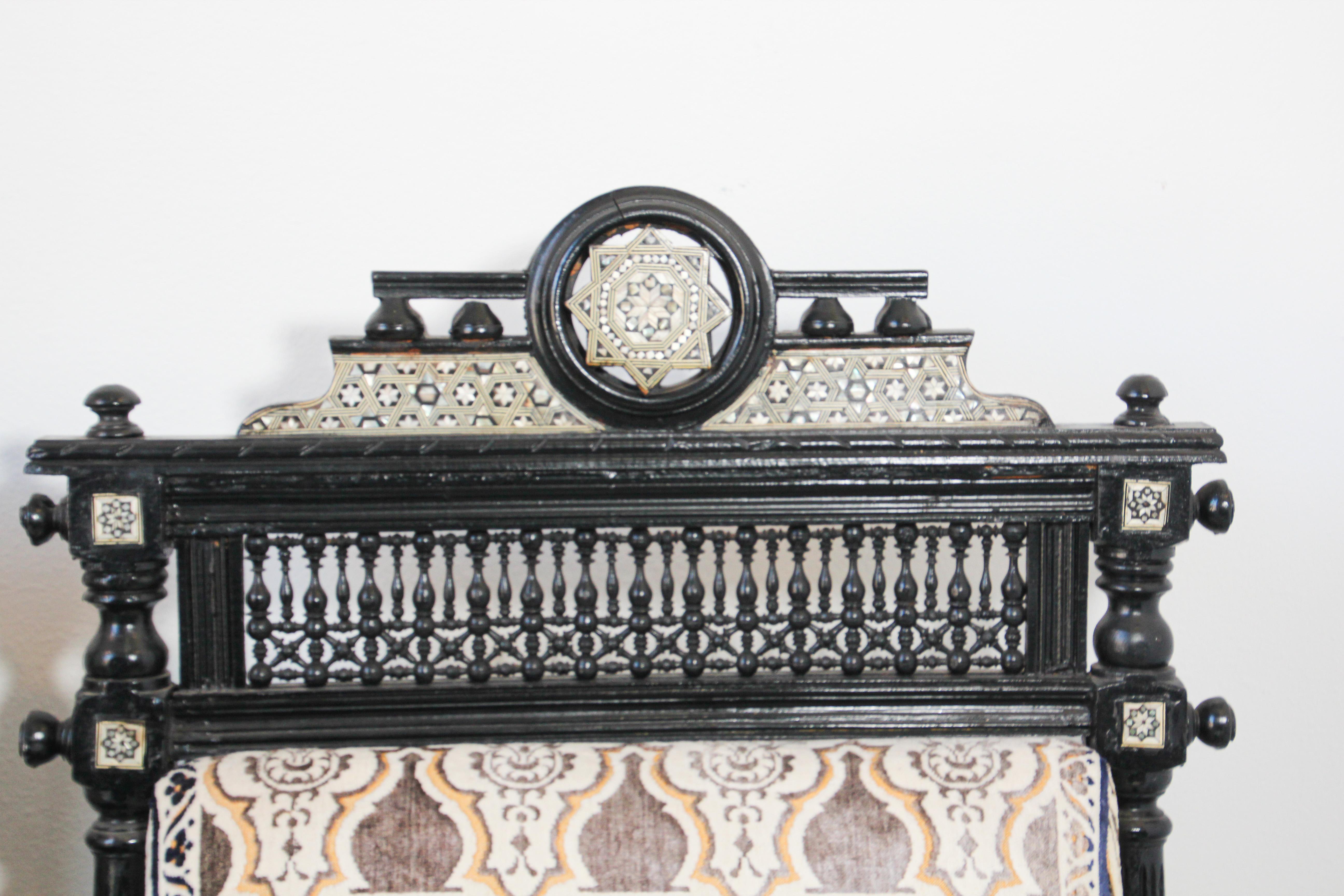 Pair of Antique Middle Eastern Moorish Black Armchairs In Good Condition In North Hollywood, CA