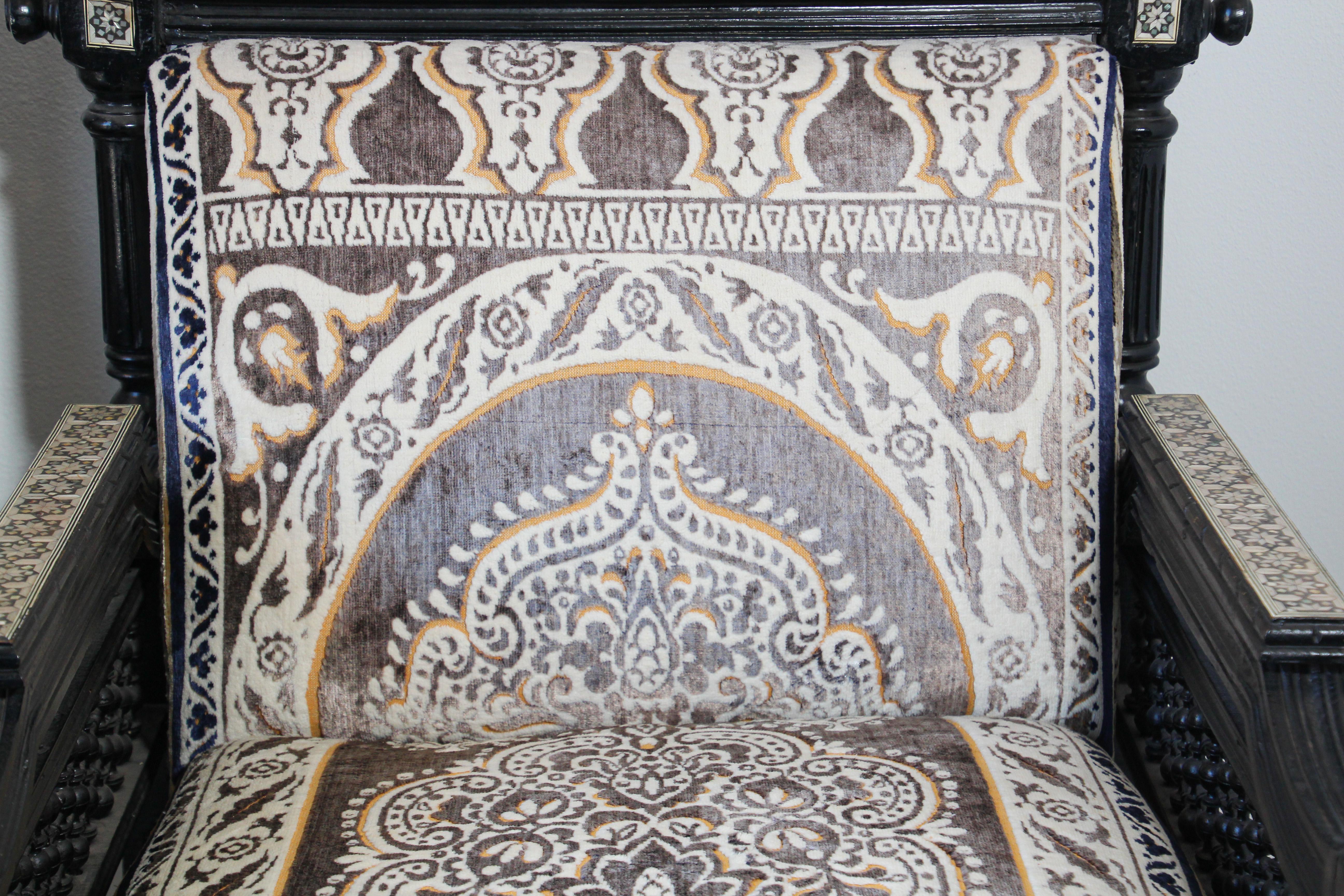 19th Century Pair of Antique Middle Eastern Moorish Black Armchairs