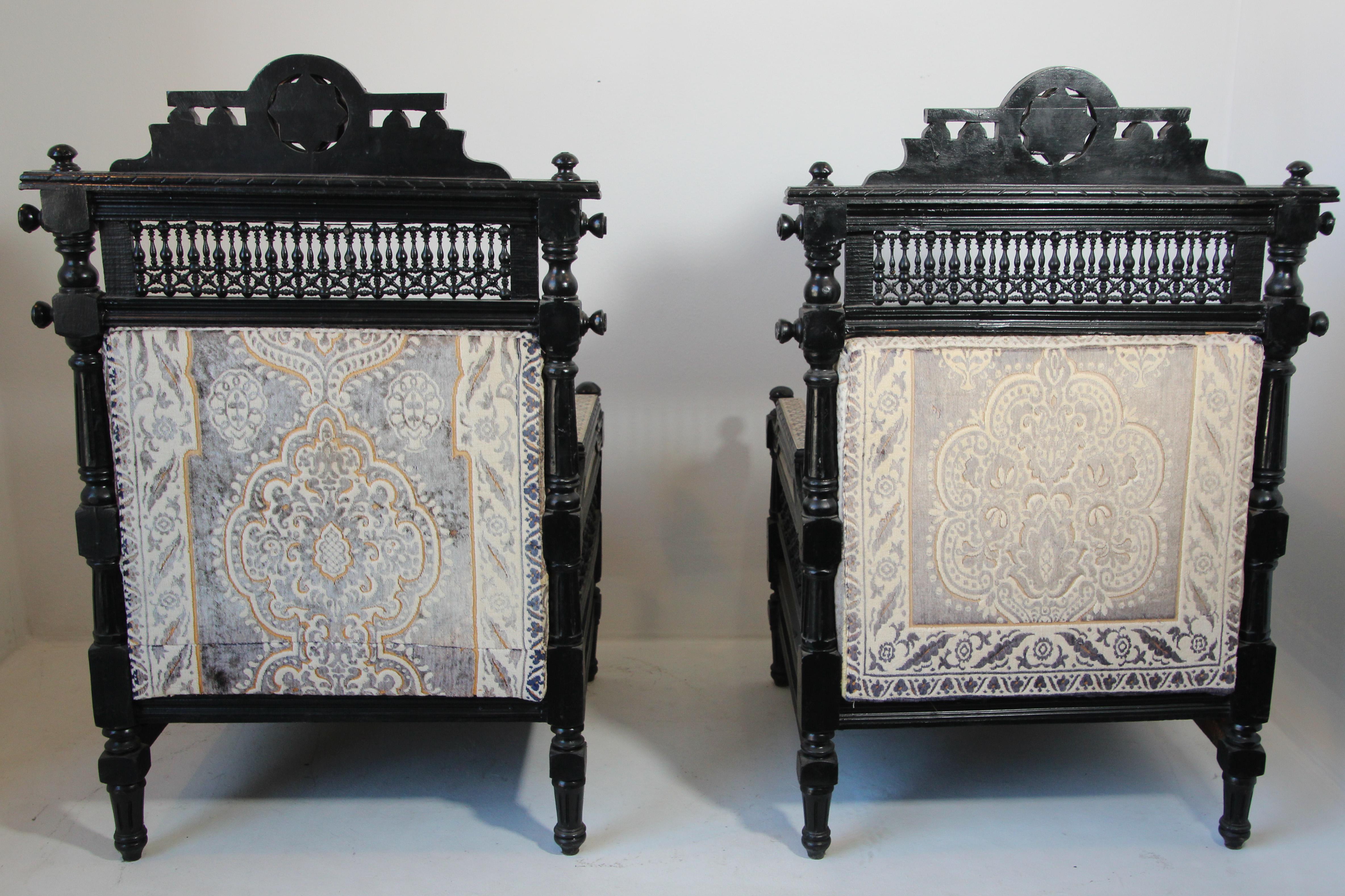 Pair of Antique Middle Eastern Moorish Black Armchairs 1