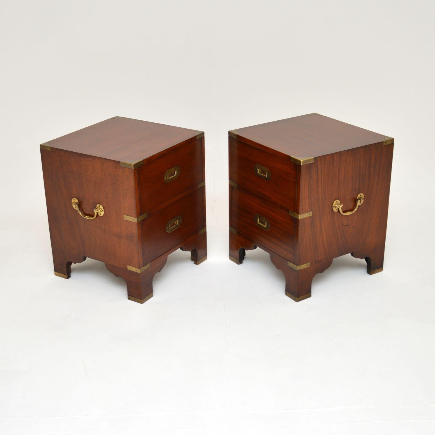 British Pair of Antique Military Campaign Bedside Chests