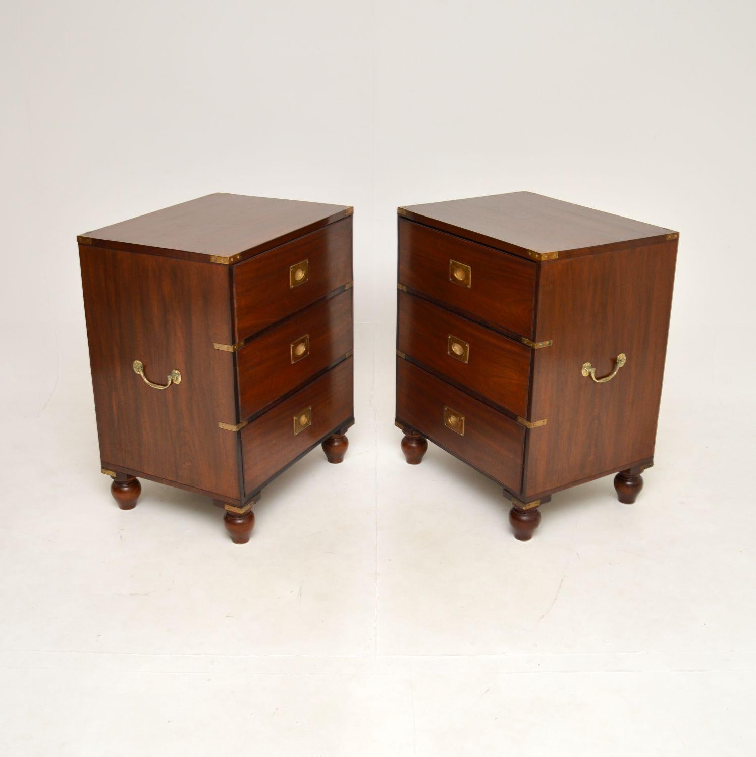 British Pair of Antique Military Campaign Bedside Chests