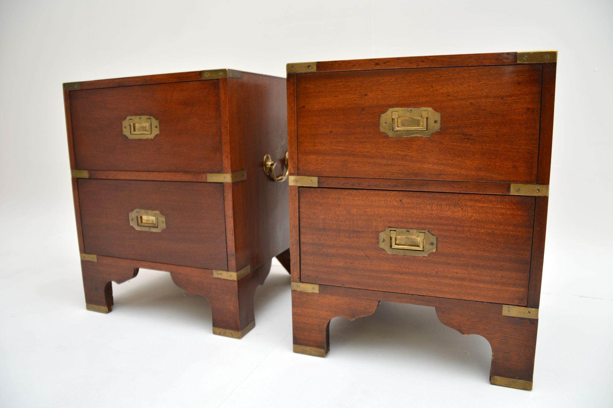 Pair of Antique Military Campaign Bedside Chests 1
