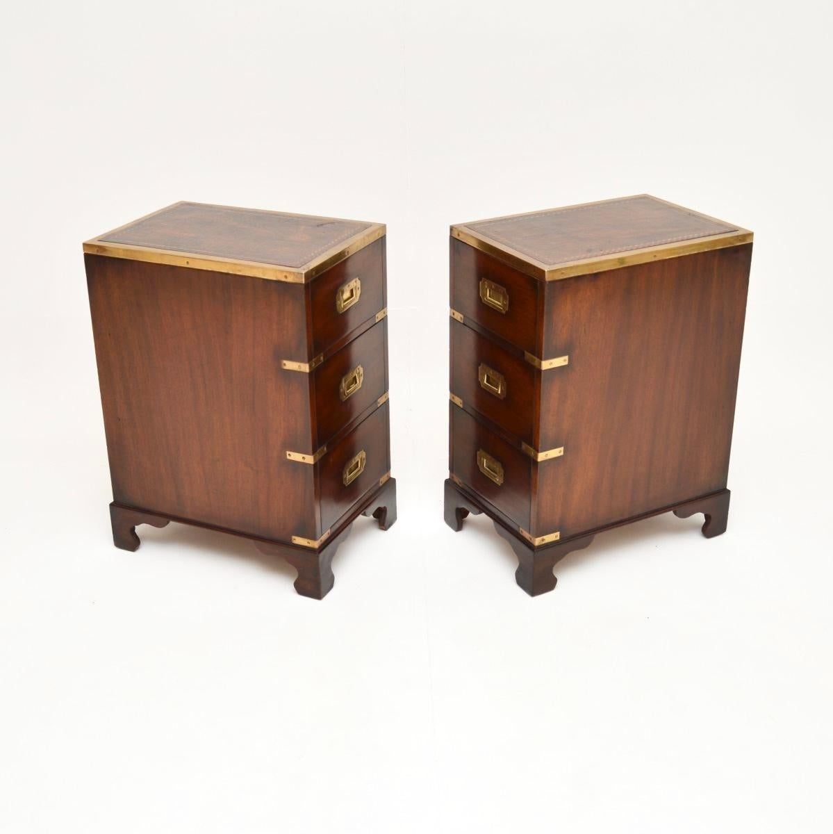 British Pair of Antique Military Campaign Style Bedside Chests