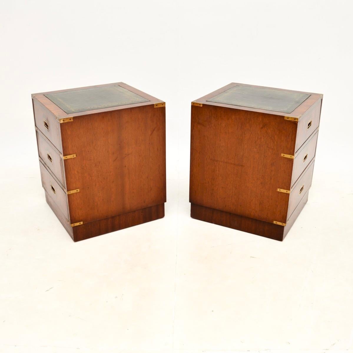Mid-20th Century Pair of Antique Military Campaign Style Bedside Chests For Sale