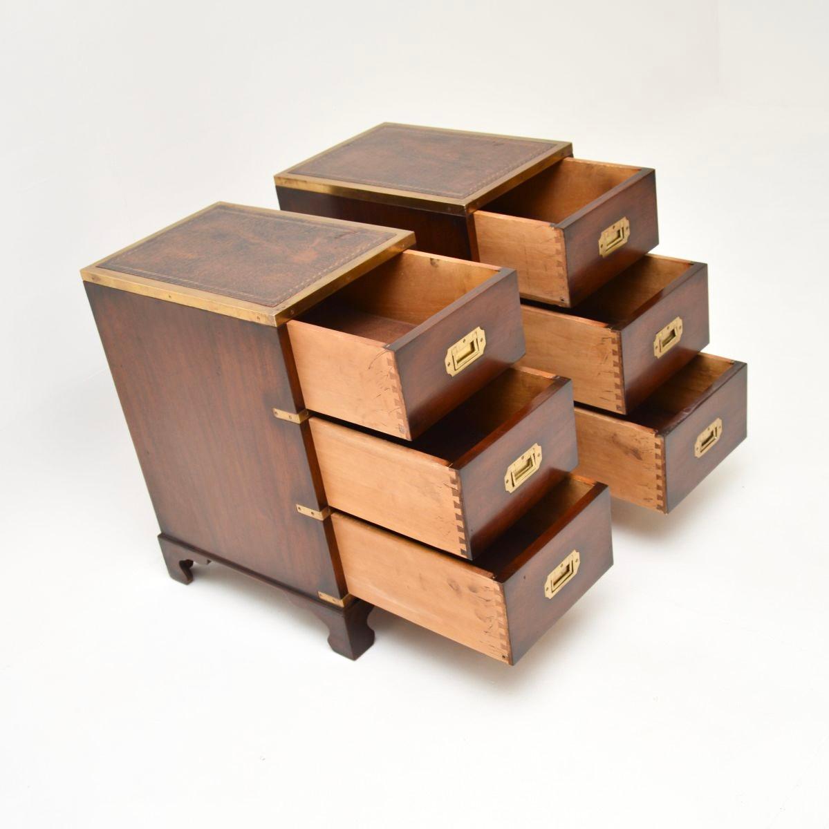 Mid-20th Century Pair of Antique Military Campaign Style Bedside Chests
