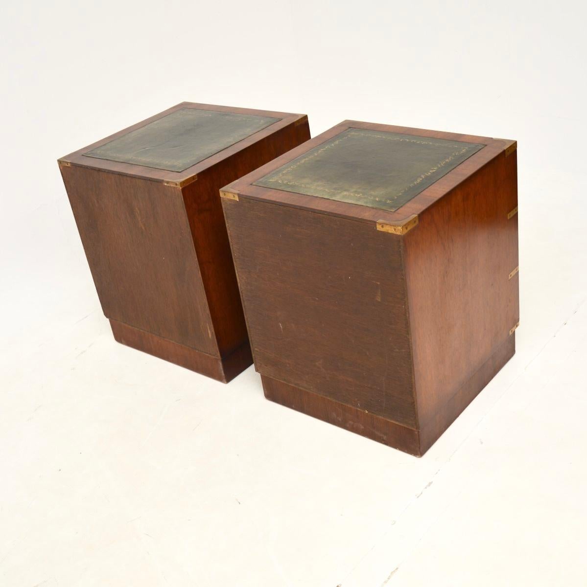 Leather Pair of Antique Military Campaign Style Bedside Chests For Sale