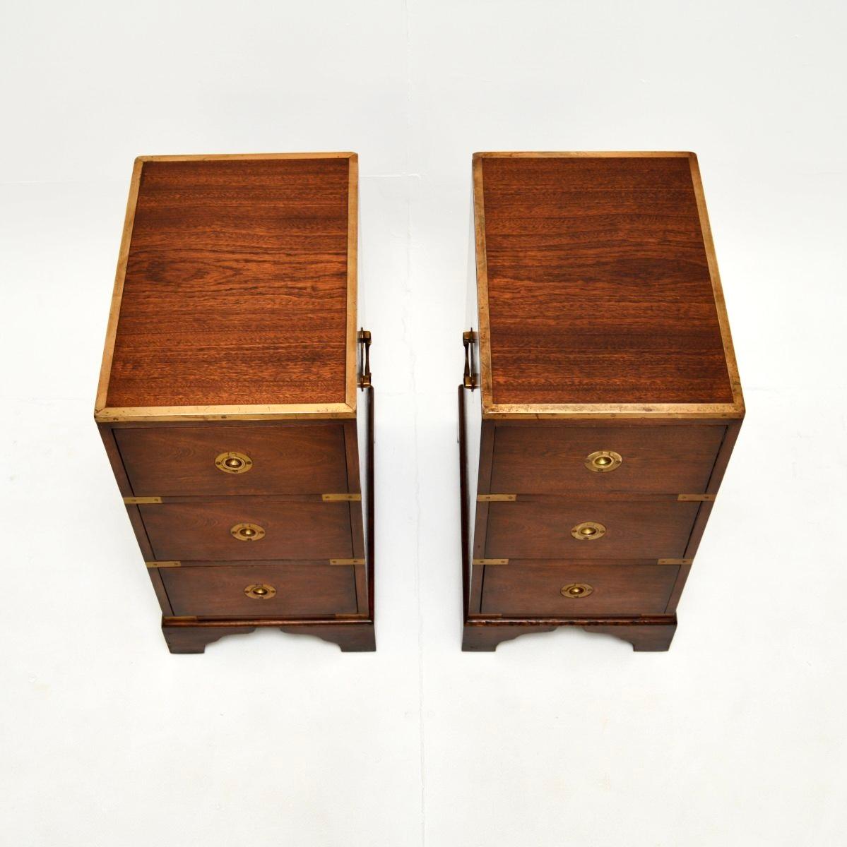 Brass Pair of Antique Military Campaign Style Bedside Chests