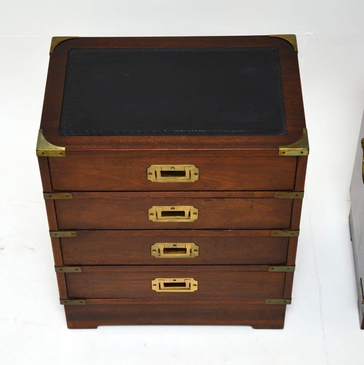 Brass Pair of Antique Military Campaign Style Bedside Chests For Sale