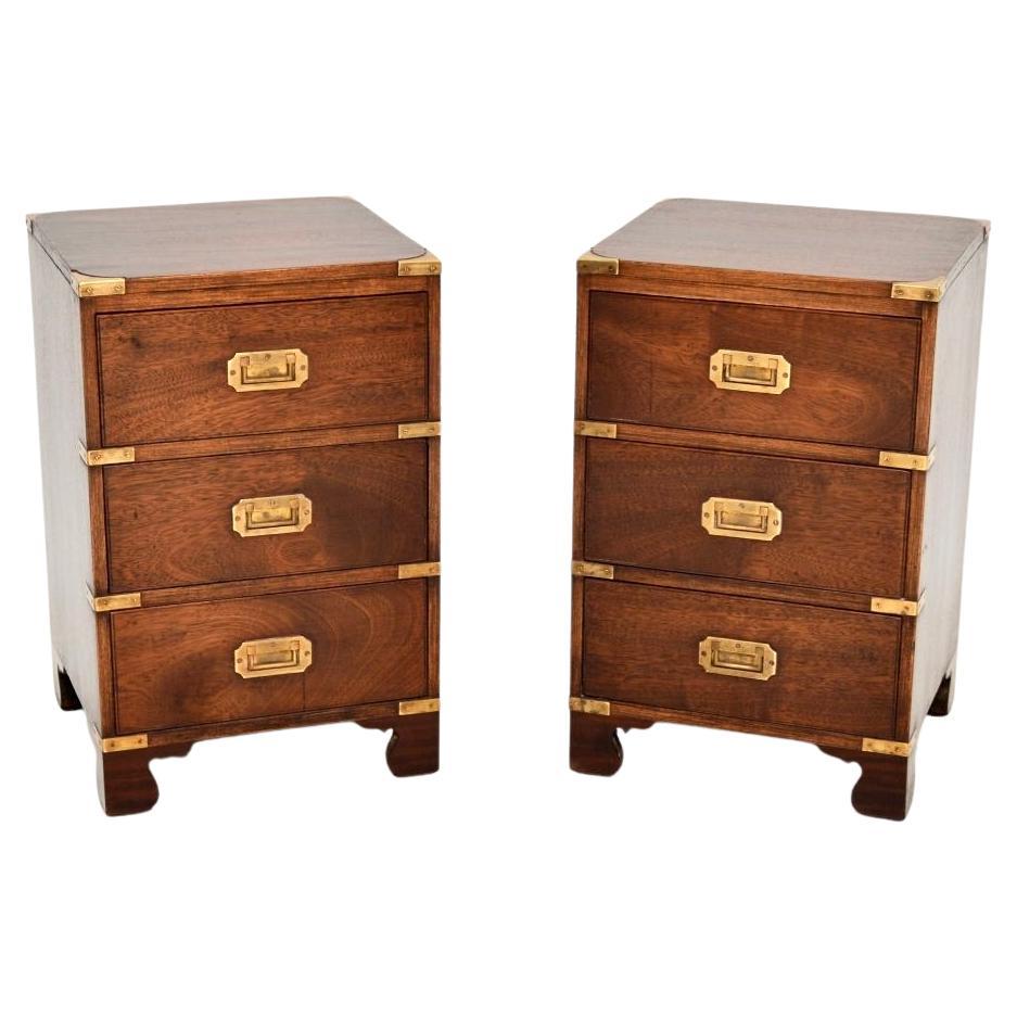 Pair of Antique Military Campaign Style Bedside Chests For Sale