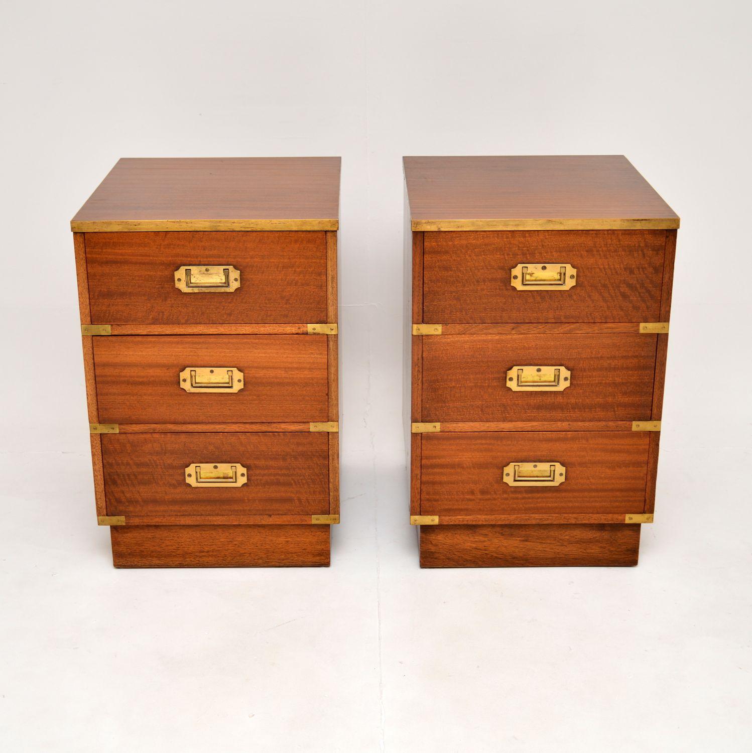 A fantastic pair of antique military campaign style chests. They were made in England, they date from around the 1950’s.

They are of superb quality and are a large, impressive size. Each has lovely inset brass military handles, brass rims around