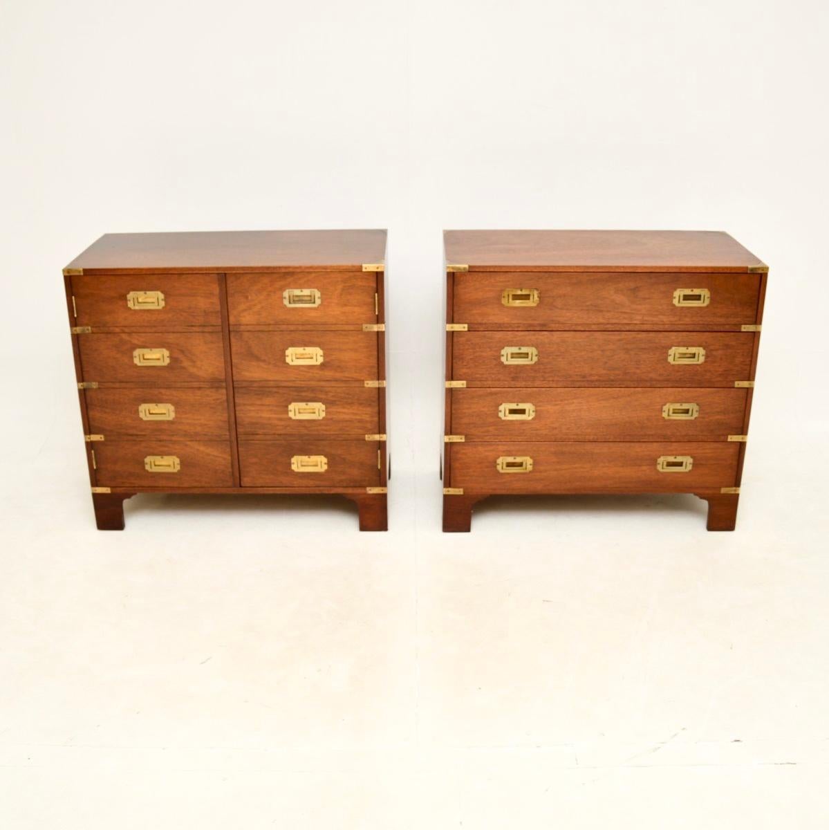 A smart and very well made pair of antique military campaign style chests. They were made in England, they date from around the 1950’s.

The quality is outstanding, one of these is a chest of drawers and one is a two door cabinet, with the front