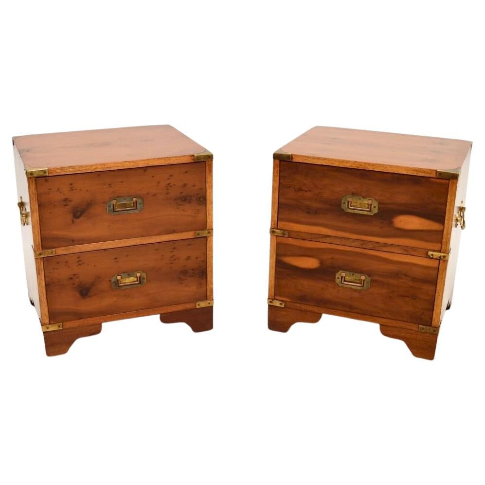 Pair of Antique Military Campaign Style Yew Wood Bedside Chests