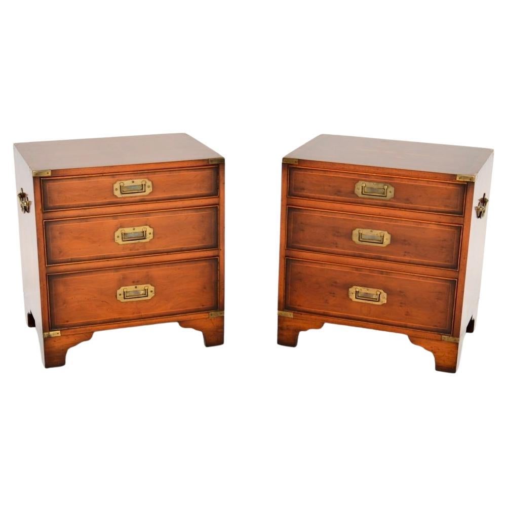Pair of Antique Military Campaign Style Yew Wood Bedside Chests