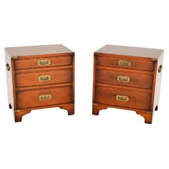 Pair of Antique Military Campaign Style Yew Wood Bedside Chests