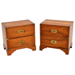 Pair of Antique Military Campaign Yew Wood Bedside Chests