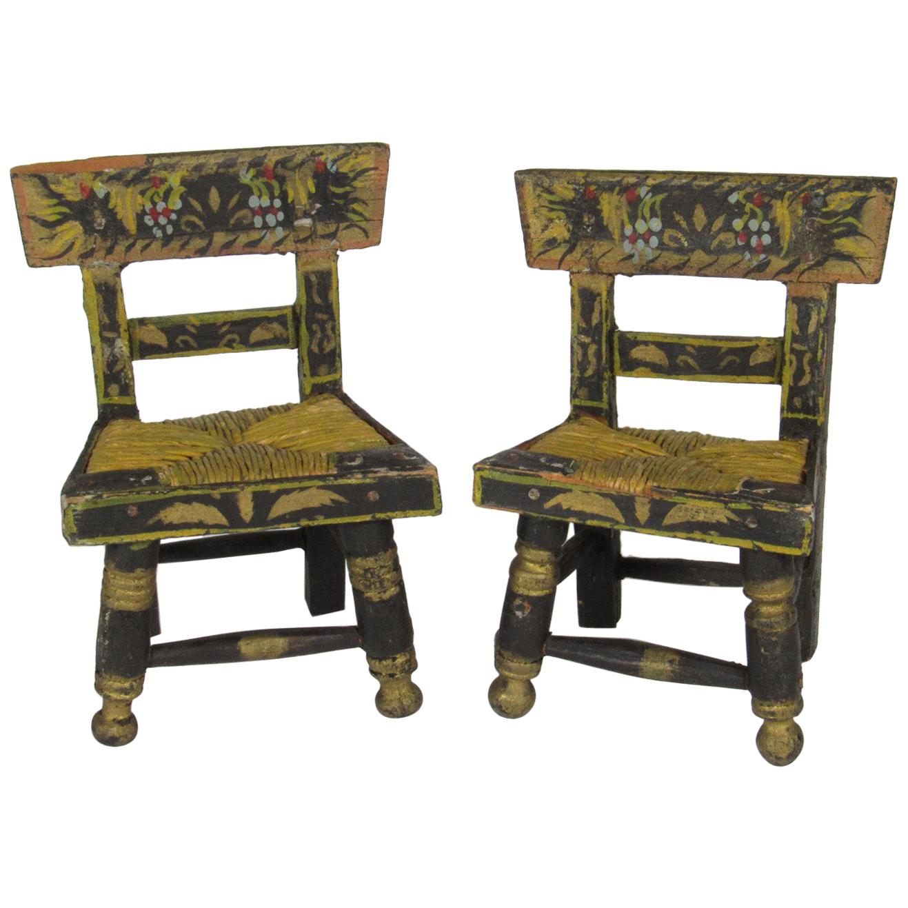 Pair of Antique Miniature Hand-Painted Folk Art Hitchcock Chairs