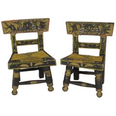 Pair of Antique Miniature Hand-Painted Folk Art Hitchcock Chairs