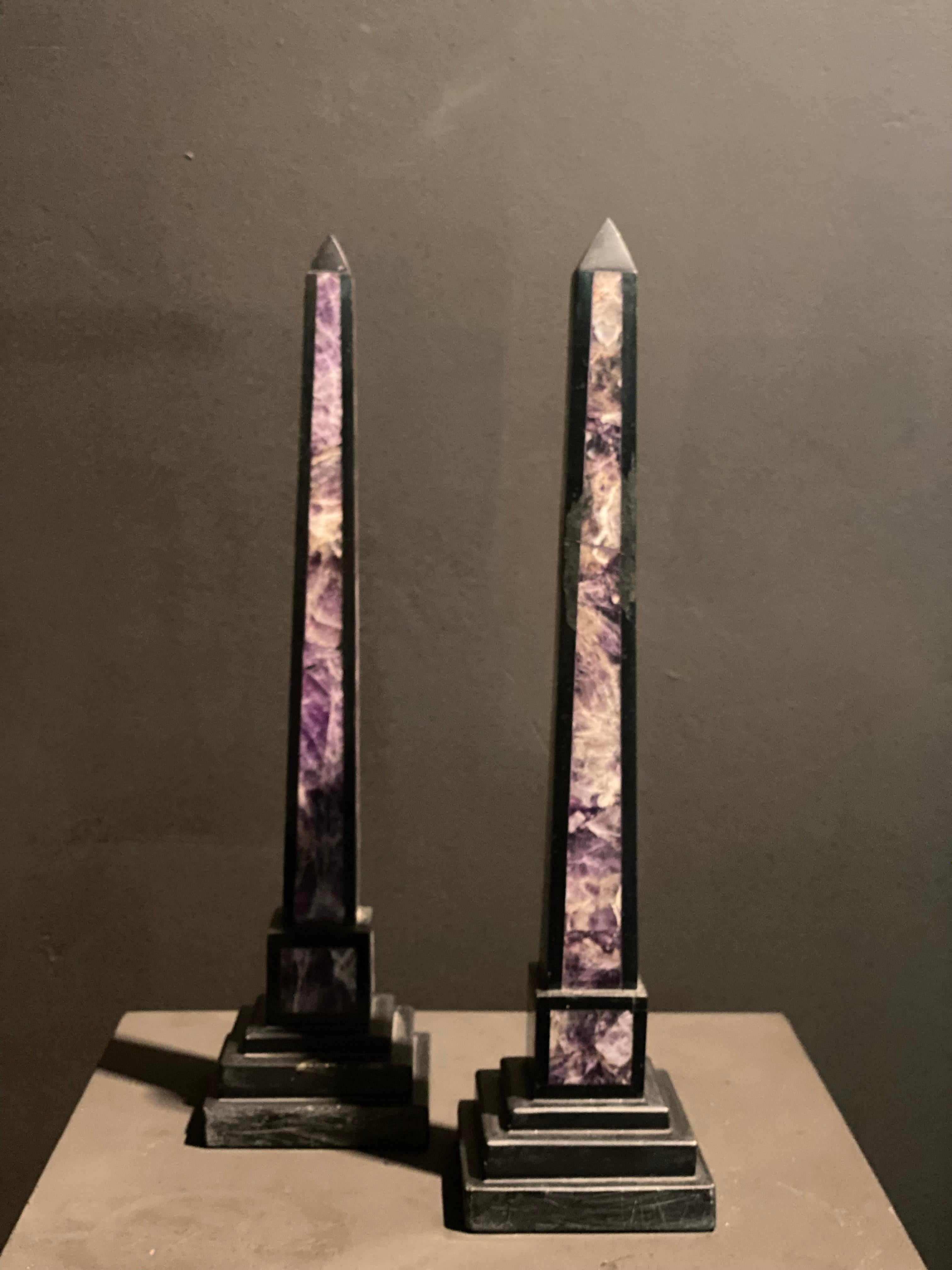 Polished Pair of Antique miniature Obelisks For Sale