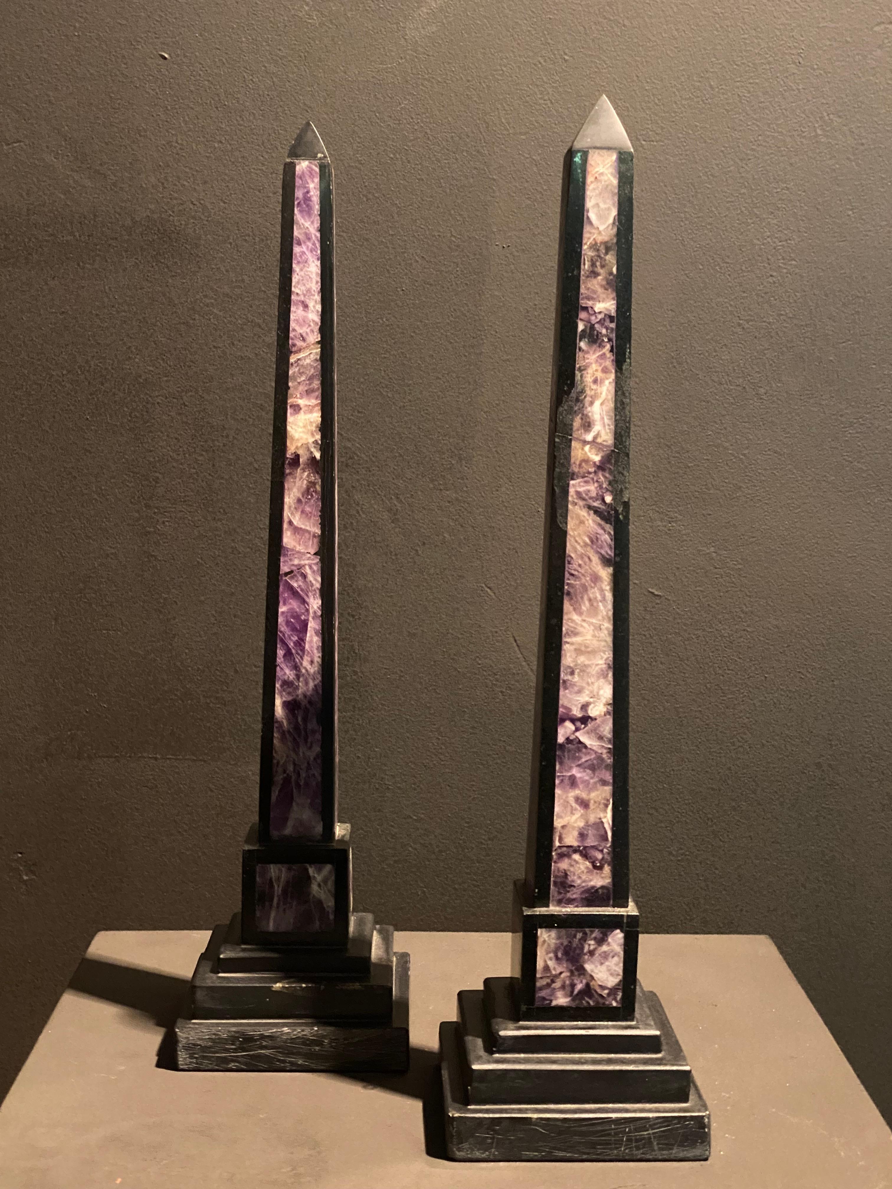 Multi-gemstone Pair of Antique miniature Obelisks For Sale