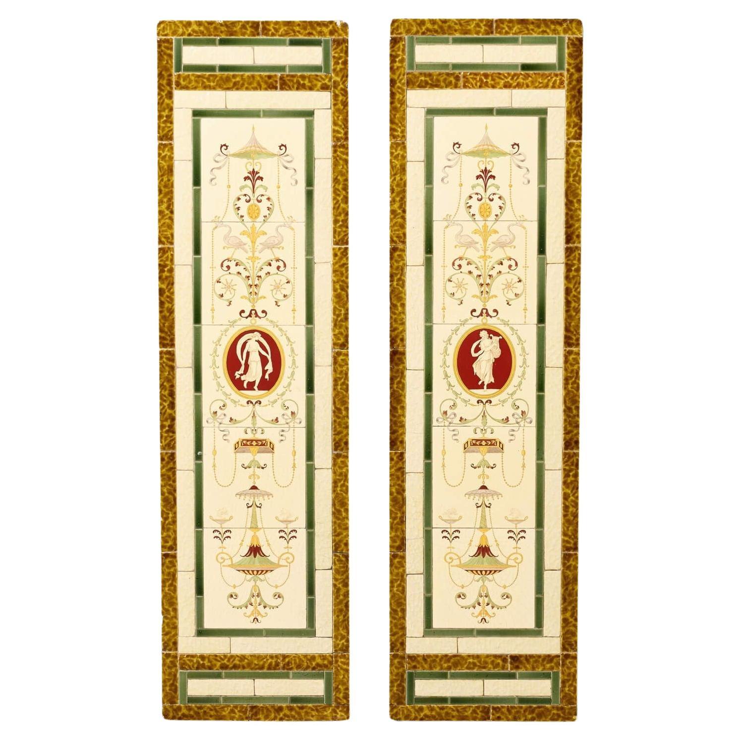 Pair of Antique Minton & Co Tile Panels For Sale