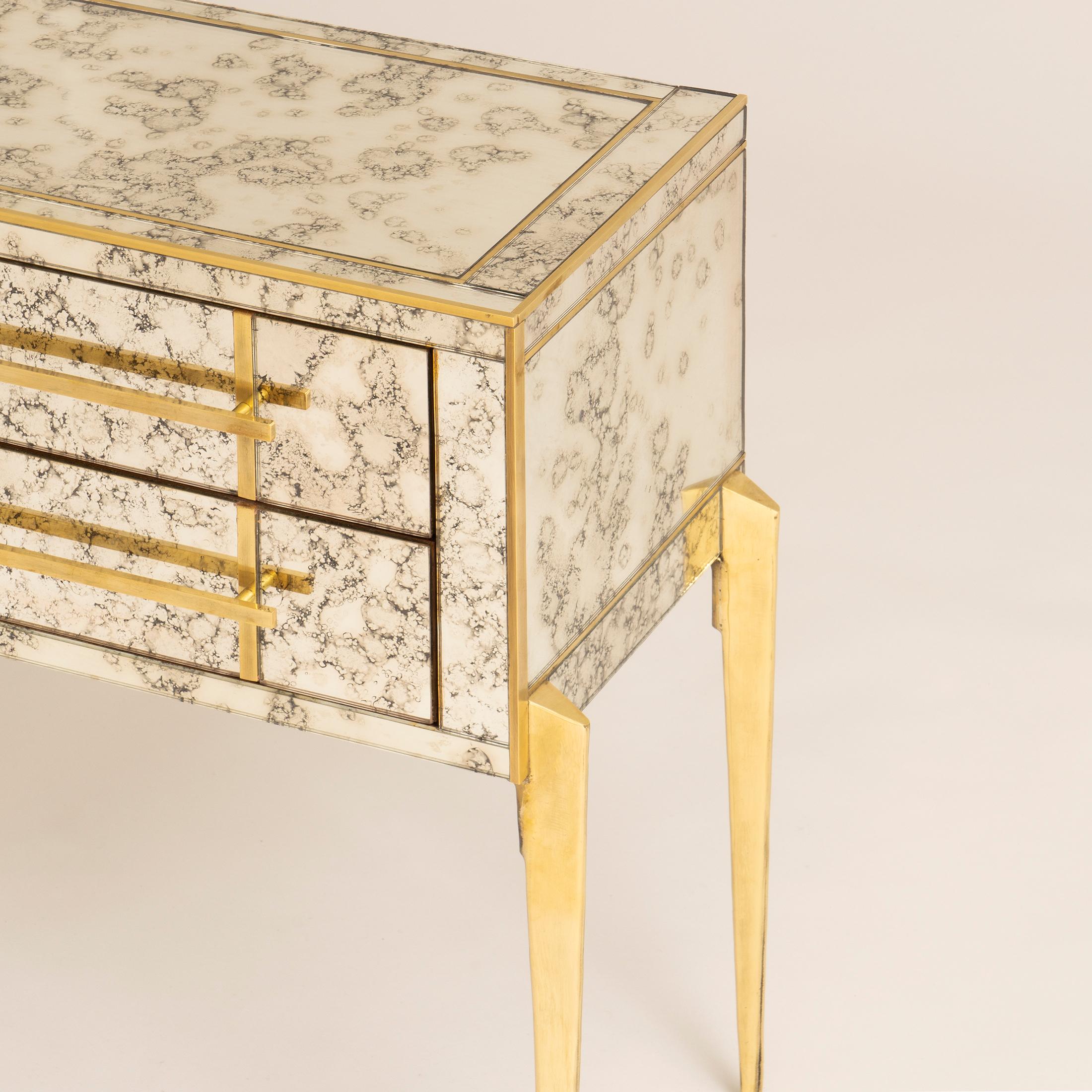 Late 20th Century Pair of Antique Mirror and Brass Chest-of-Drawers/Bedsides