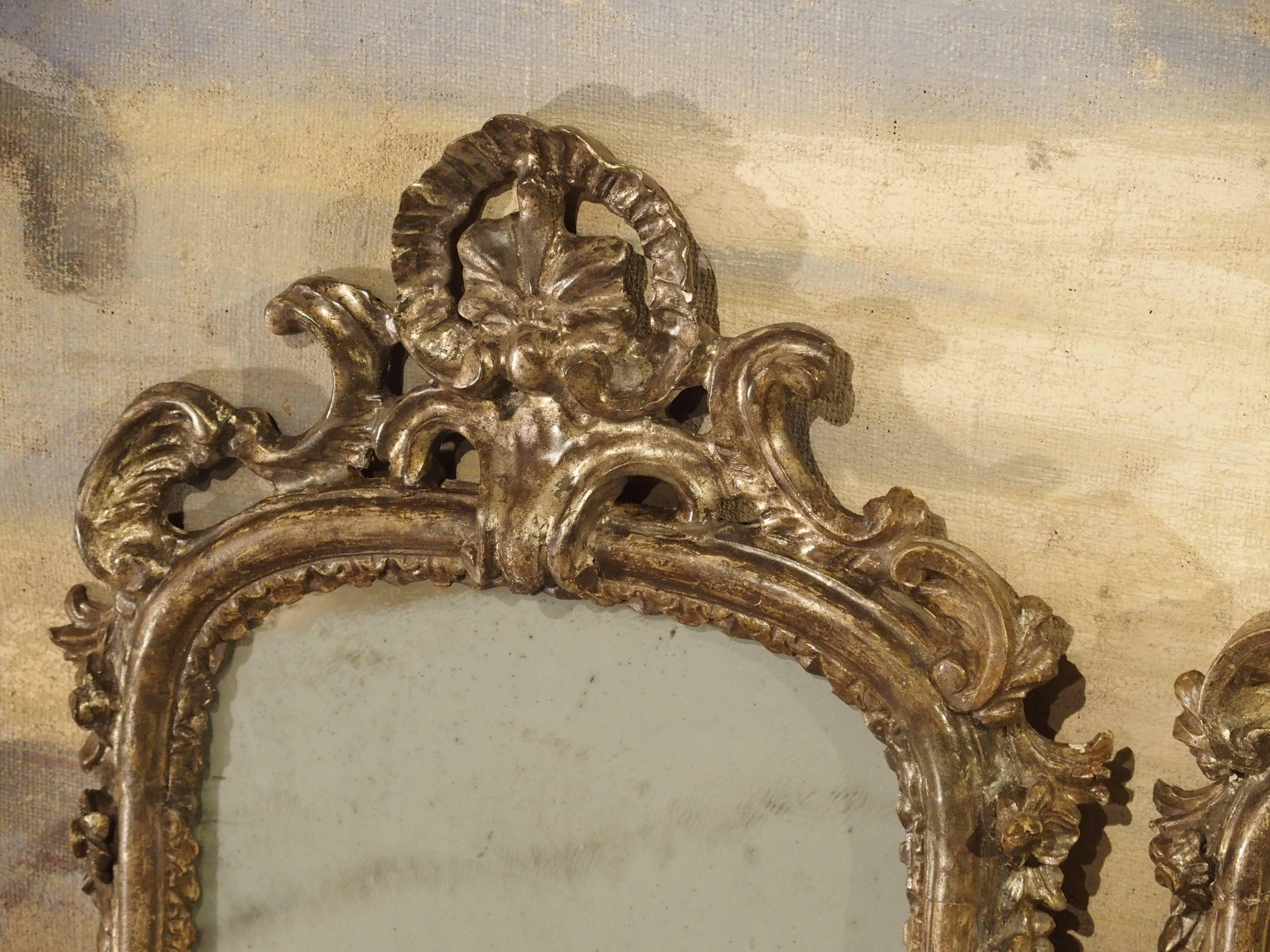 Metal Pair of Antique Mirror Wall Sconces from Italy, circa 1740