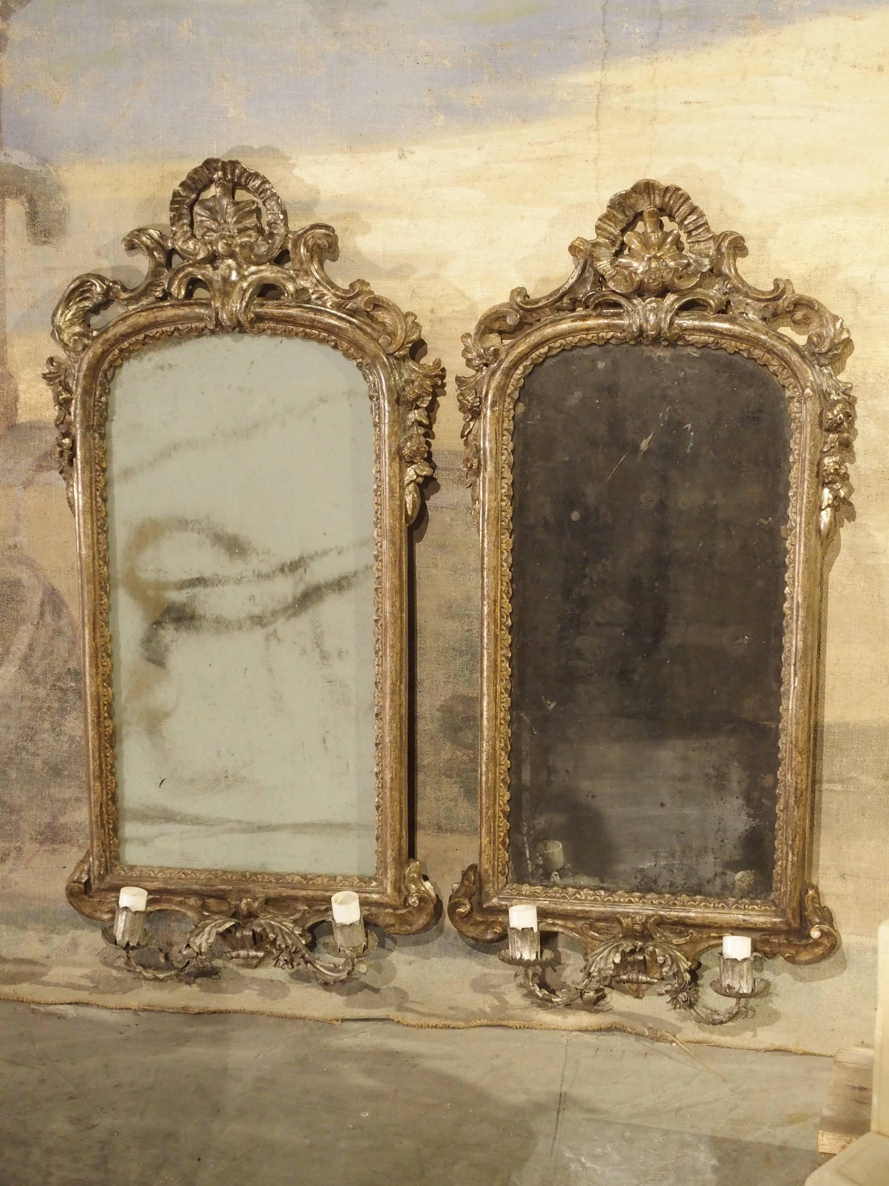 Louis XV Pair of Antique Mirror Wall Sconces from Italy, circa 1740