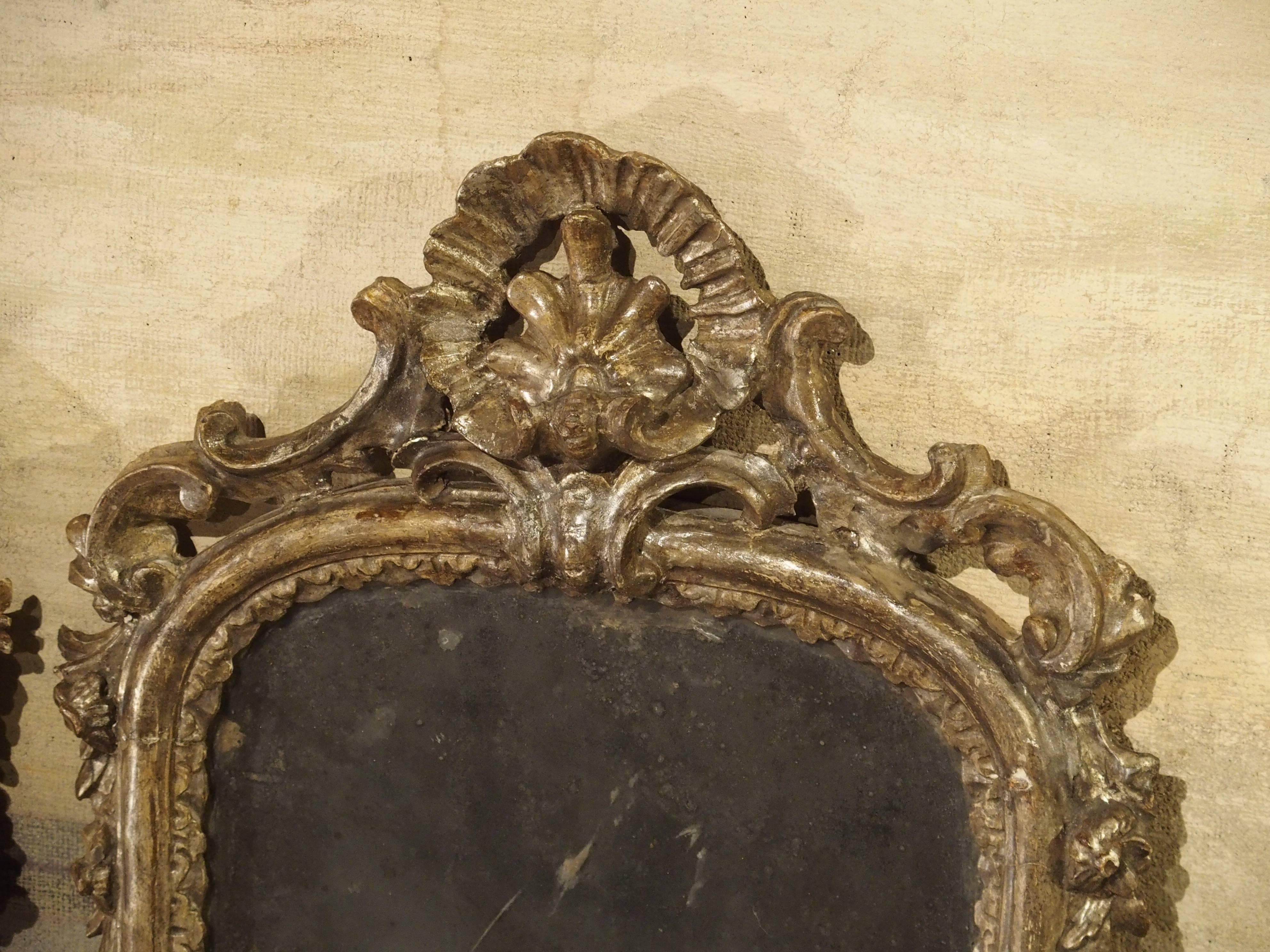 18th Century Pair of Antique Mirror Wall Sconces from Italy, circa 1740