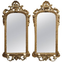 Paire d'appliques murales anciennes en miroir d'Italie:: vers 1740
