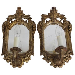 Pair of Antique Mirrored and Electrified Giltwood Sconces