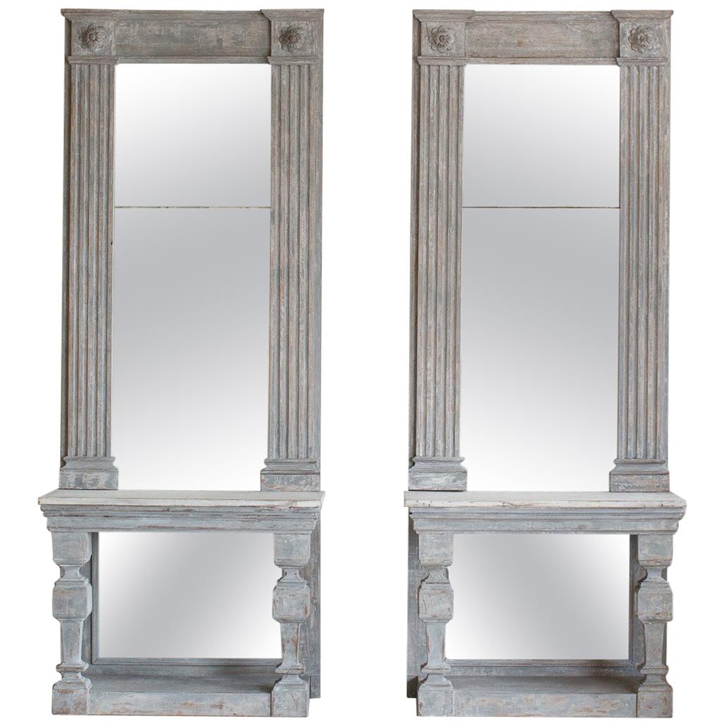 Pair of Antique Mirrored Consoles For Sale