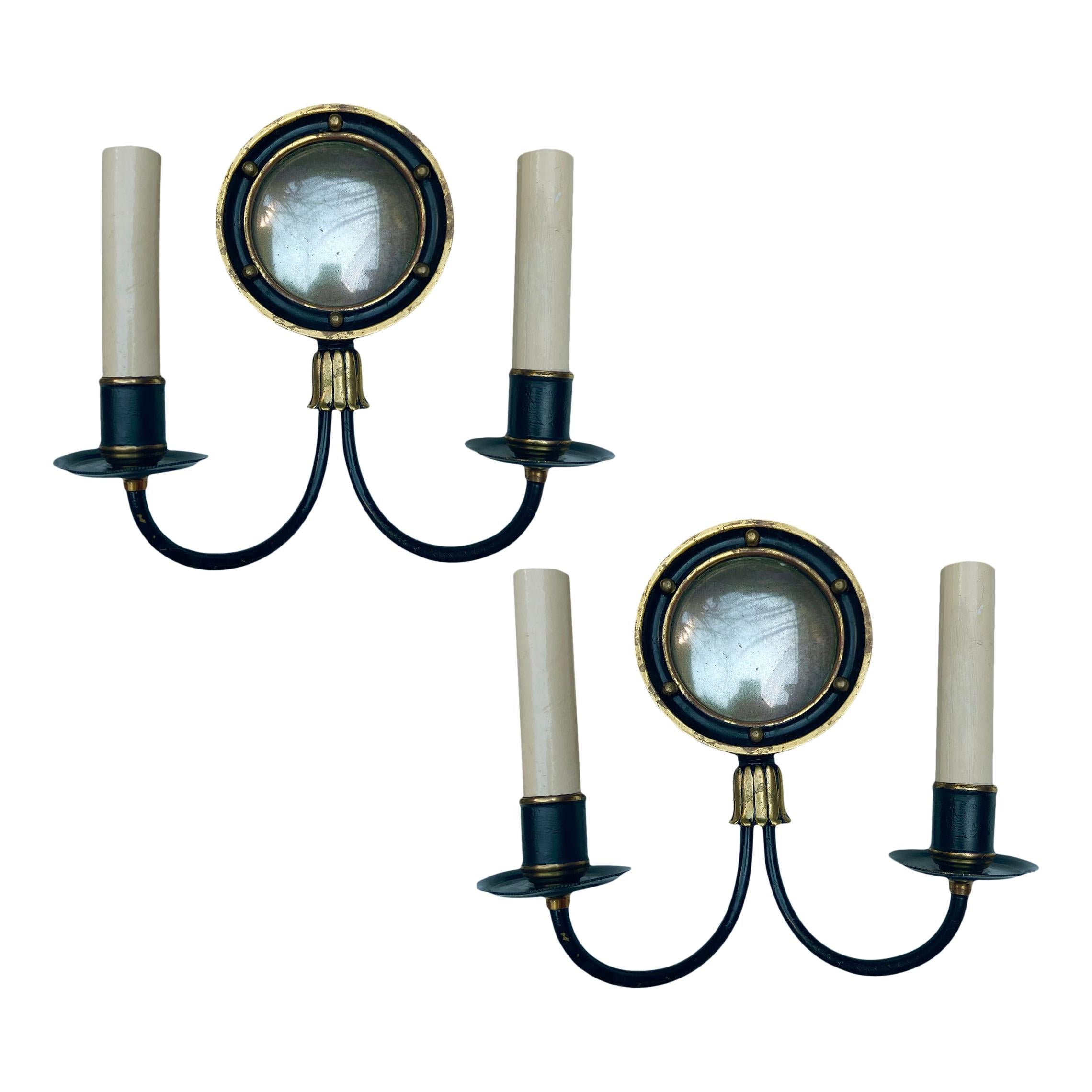 Pair of Antique Convex Mirrored Sconces