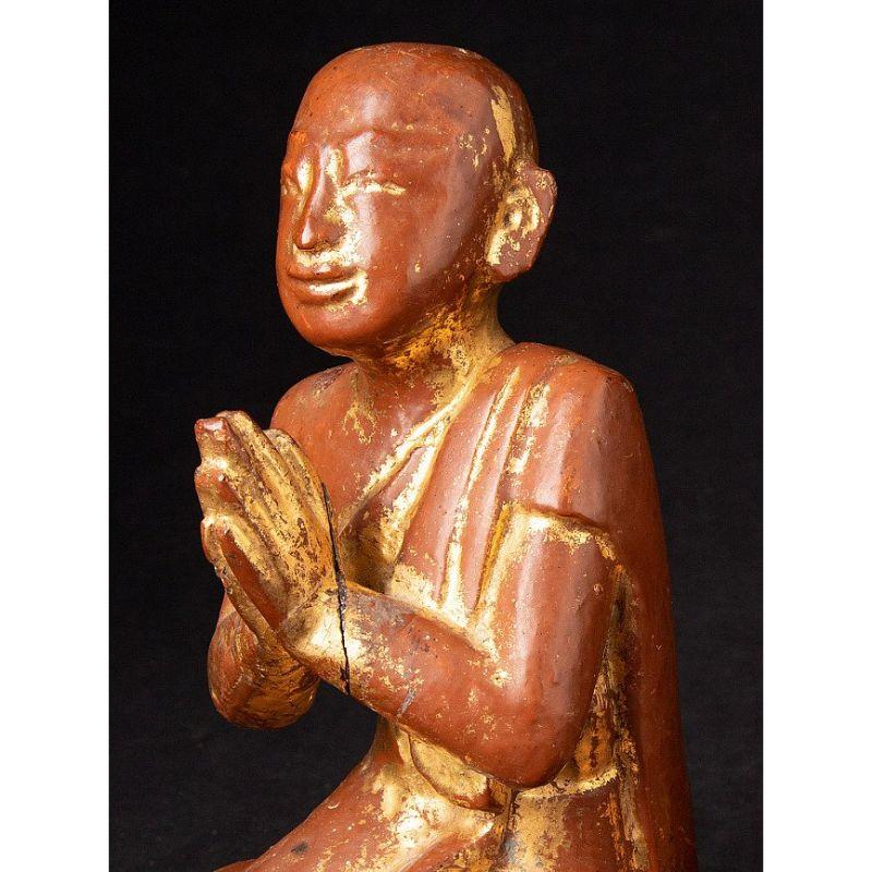 Pair of Antique Monk Statues from Burma For Sale 7