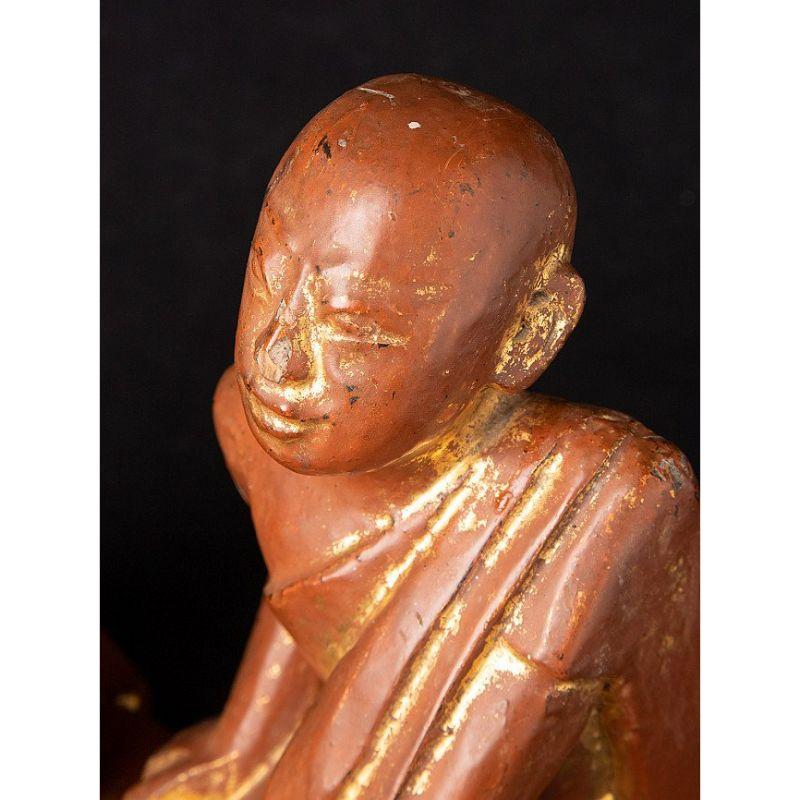 Pair of Antique Monk Statues from Burma For Sale 9