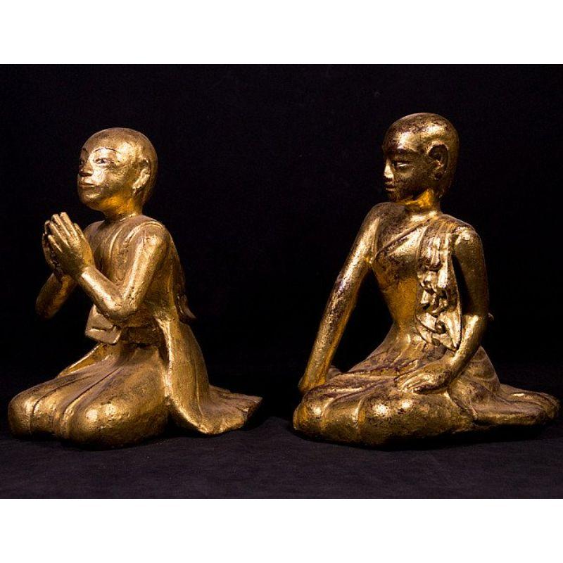 Burmese Pair of Antique Monk Statues from Burma For Sale