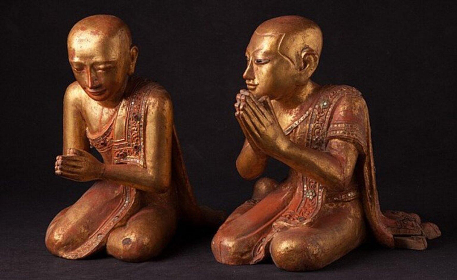 Burmese Pair of Antique Monk Statues from Burma For Sale