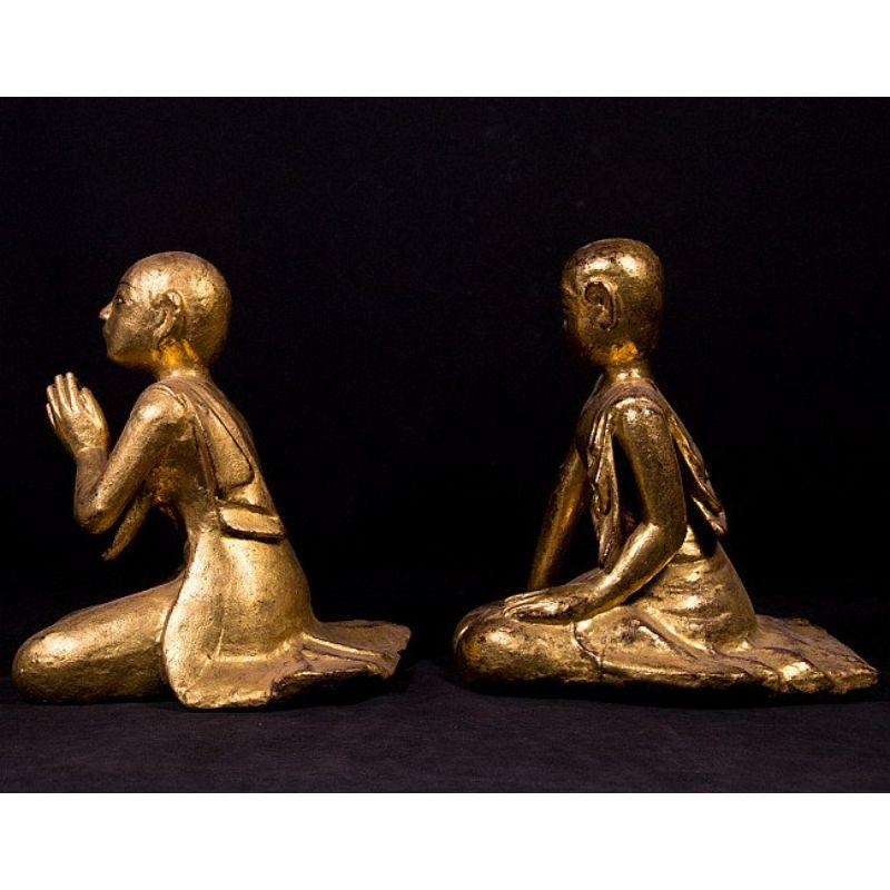 Pair of Antique Monk Statues from Burma In Good Condition For Sale In DEVENTER, NL
